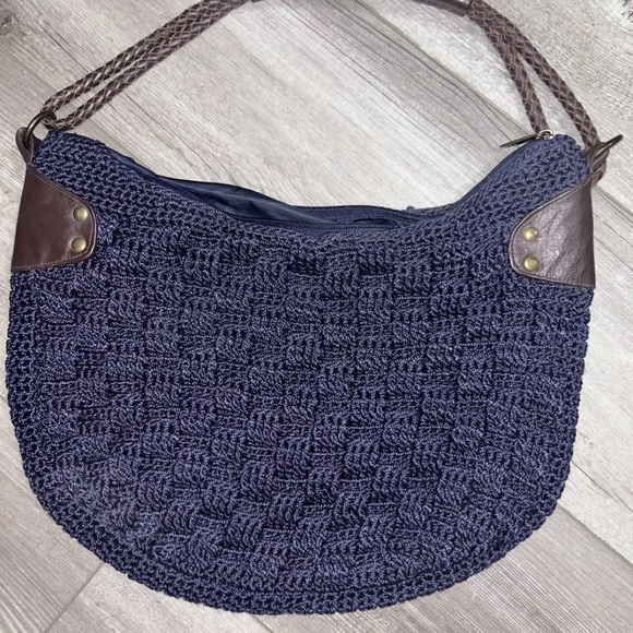 The Sak Handbags - Navy Blue SAK Crochet Purse With Leather Strap